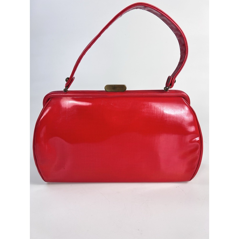 Vintage 1960s Bobbie Jerome Red Patent Leather Frame Handbag Top Handle MCM